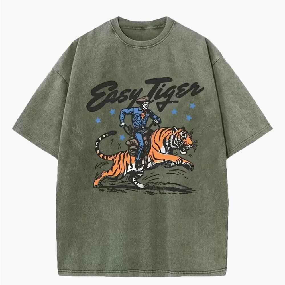 NWOT Easy Tiger Washed Short-Sleeve Oversized Heavy T-Shirt (Green/Gray | Large)